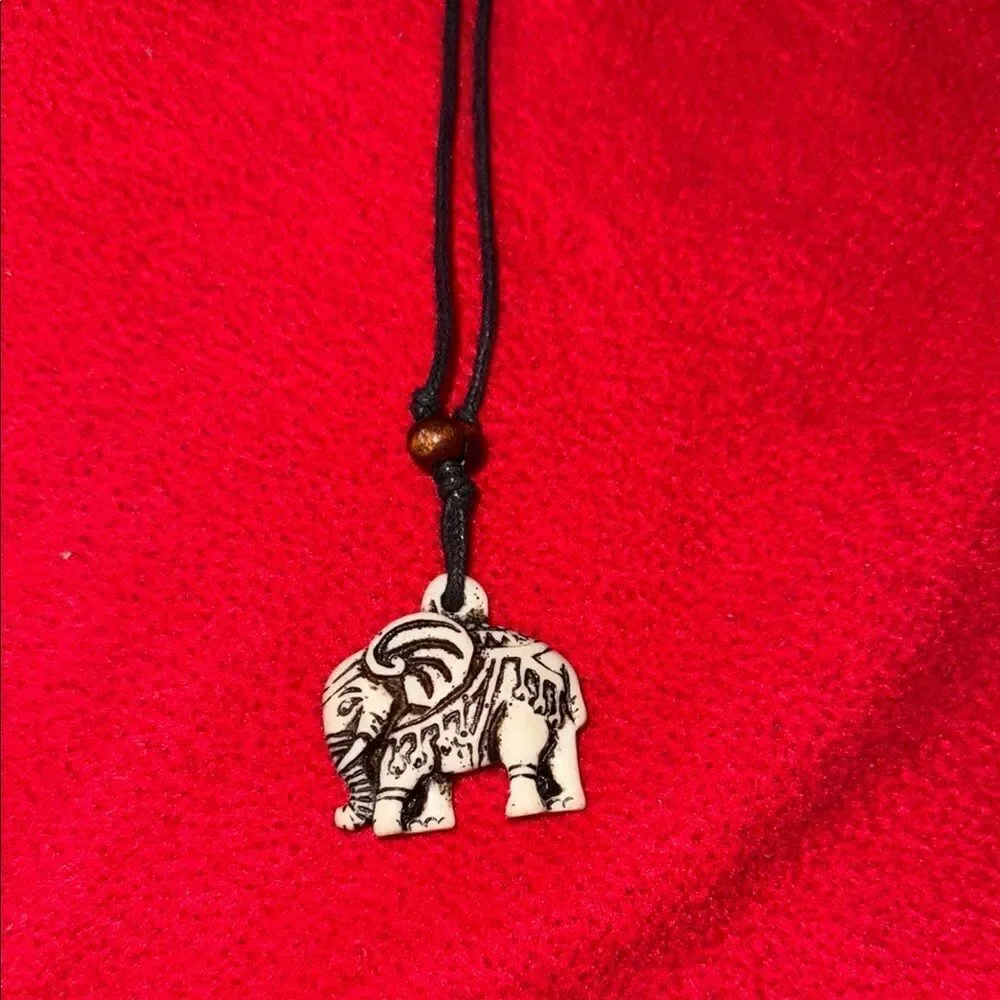 Elephant Pendant Necklace with Black Cord
